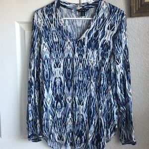 Cobalt blue print long see e, tunic length top.